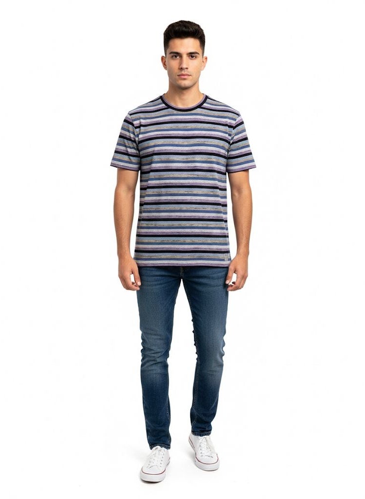 Blend Men's Striped T-Shirt – Short Sleeve, Crew Neck, Cotton Blend Jersey, Regular Fit - Image 4