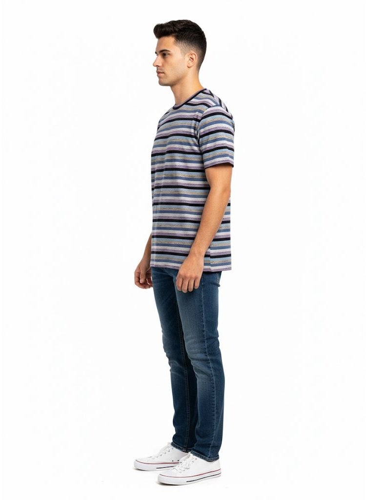 Blend Men's Striped T-Shirt – Short Sleeve, Crew Neck, Cotton Blend Jersey, Regular Fit - Image 3