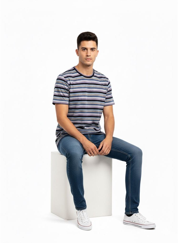 Blend Men's Striped T-Shirt – Short Sleeve, Crew Neck, Cotton Blend Jersey, Regular Fit - Image 1
