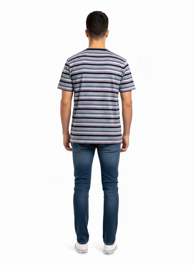 Blend Men's Striped T-Shirt – Short Sleeve, Crew Neck, Cotton Blend Jersey, Regular Fit - Image 2