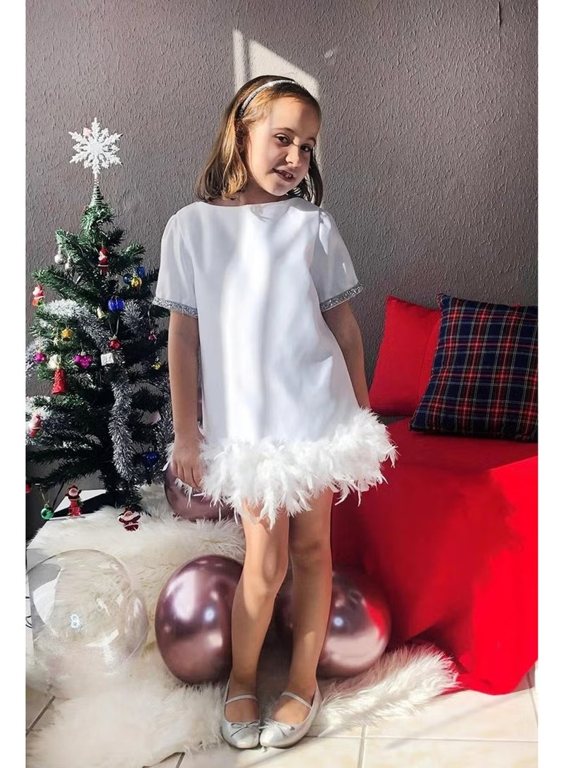 Masho Trend Feathered Hemline Evening Dress - Girls' Dress - Girls' Evening Dress - Kids' Evening Dress - Image 2