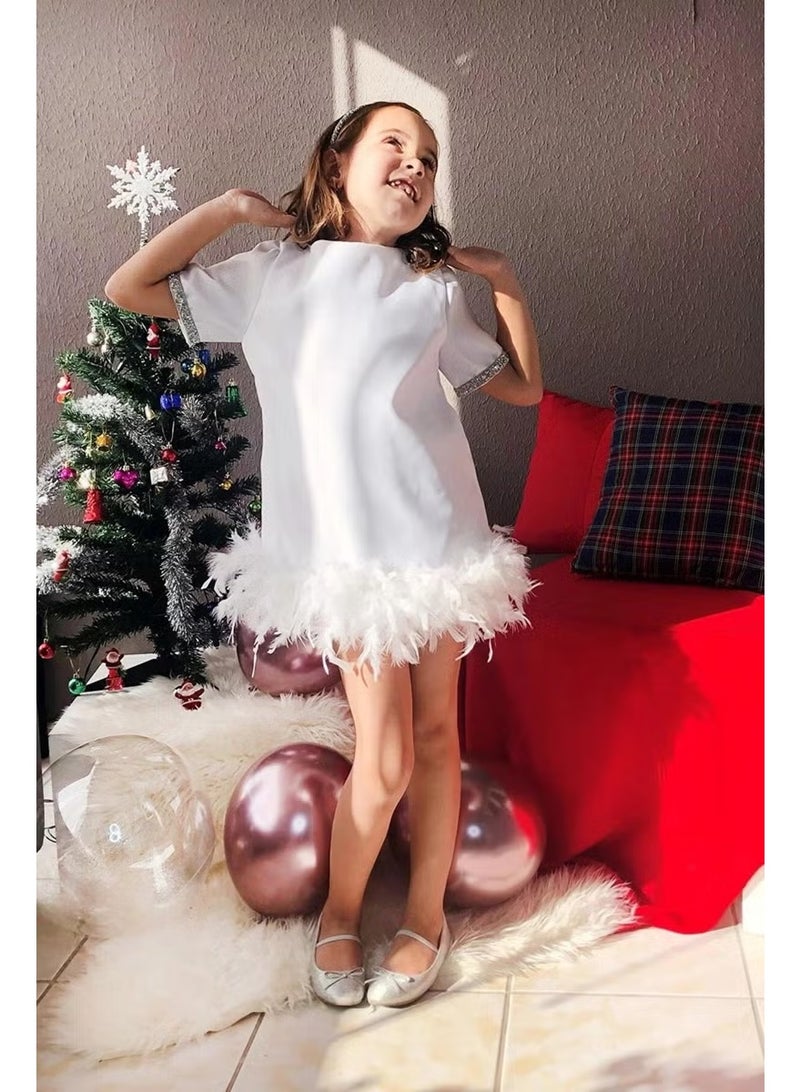 Masho Trend Feathered Hemline Evening Dress - Girls' Dress - Girls' Evening Dress - Kids' Evening Dress - Image 3