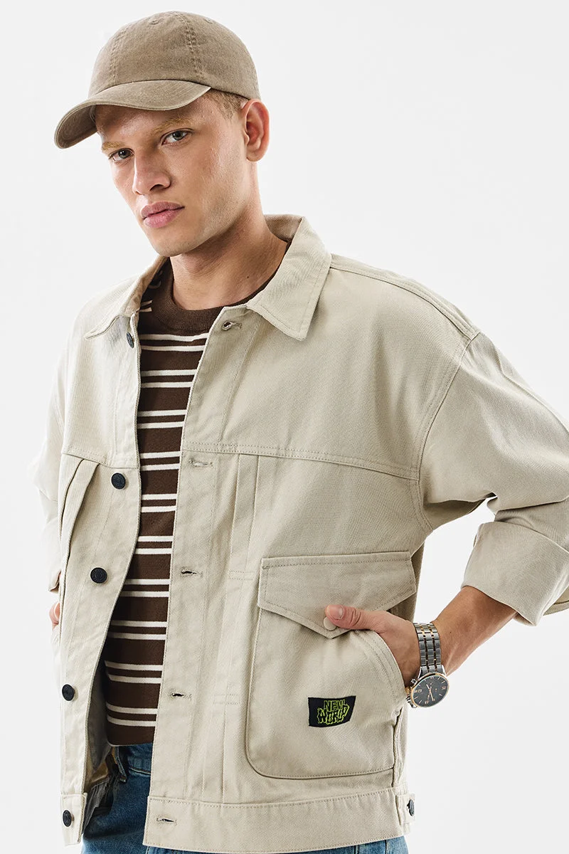 سنيتش Tan Solid Long Sleeve Relaxed Jacket