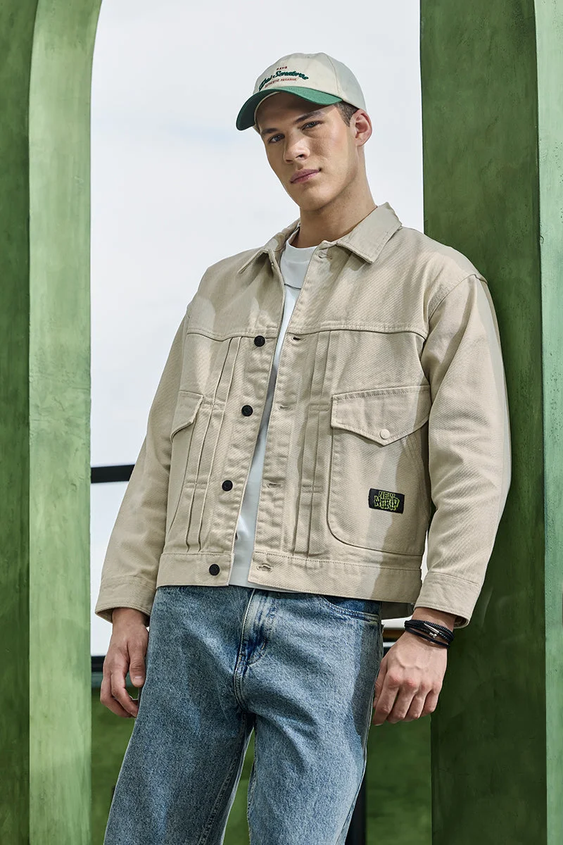 سنيتش Tan Solid Long Sleeve Relaxed Jacket