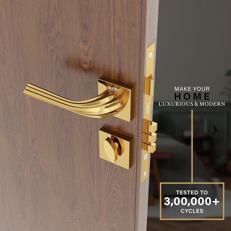 GLOXY GLOXY Brass Door Locks for Main Door Lock for Bedroom Mortise Lock Set Door Lock Handle Set with 3 Brass Key for Home Office Hotel Gold Finish 2 Years Warranty Pack of 1  - Image 4