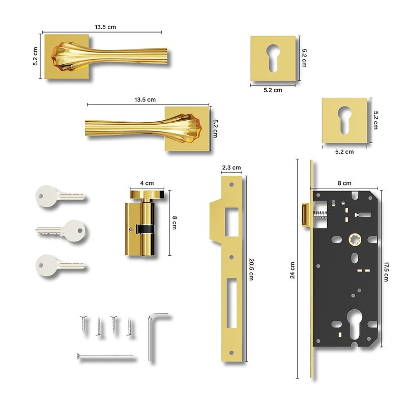 GLOXY GLOXY Brass Door Locks for Main Door Lock for Bedroom Mortise Lock Set Door Lock Handle Set with 3 Brass Key for Home Office Hotel Gold Finish 2 Years Warranty Pack of 1  - Image 5