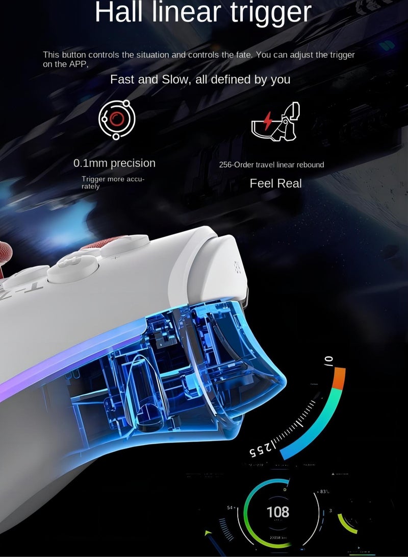 AOLION وحدة تحكم بلوتوث لاسلكية، وحدة تحكم لعبة مع زناد خطي هال، عصا تحكم مدمجة محمولة، وحدة تحكم مريحة مع إضاءة RGB، (1 قطعة، أسود ذهبي، زناد هال) - Image 2
