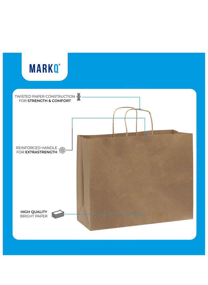 MARKQ أكياس ورقية بنية بمقابض مقاس 43 × 40 × 14 سم حقائب هدايا كبيرة من كرافت لحفلات أعياد الميلاد وحفلات الزفاف وحفلات الزفاف والأعمال التجارية (12 كيسًا)  - Image 3