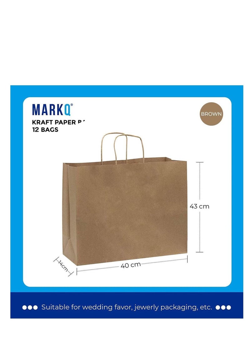 MARKQ أكياس ورقية بنية بمقابض مقاس 43 × 40 × 14 سم حقائب هدايا كبيرة من كرافت لحفلات أعياد الميلاد وحفلات الزفاف وحفلات الزفاف والأعمال التجارية (12 كيسًا)  - Image 2