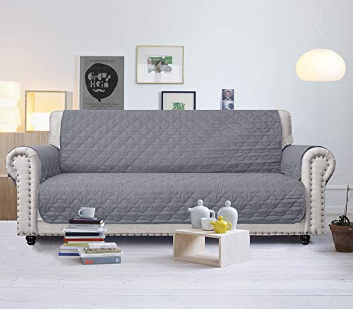CHHKON Slipcovers for Furniture Sofa Cover with Side Pockets 100% Waterproof Quilted Furniture Protector Sofa Slipcover for Dogs, Pets and Leather Couch (Light Grey, 68'') - Image 3