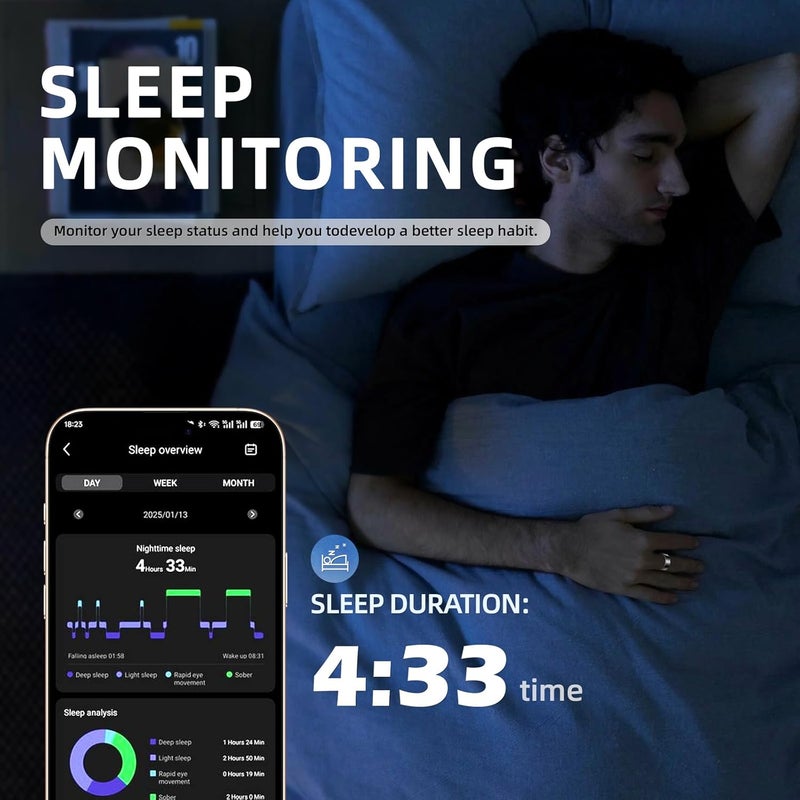 Smart Ring, Fitness Tracker Ring with Charging Case, 10ATM Waterproof, Heart Rate, Blood Oxygen, Sleep Tracker, No App Subscription-Compatible with Android 6.0+ and iOS 11.0 (Silver, #7) - Image 3