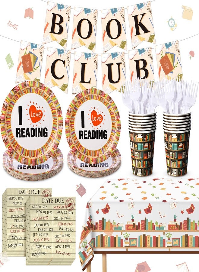 Vercraft 122 Pcs Book Theme Party Decorations Book Club Party Supplies Set(Serves 24) Includes Tableware Banner Paper Plate Cup Napkin Forks Tablecloth Library Reading Lover Table Decorations - Image 1