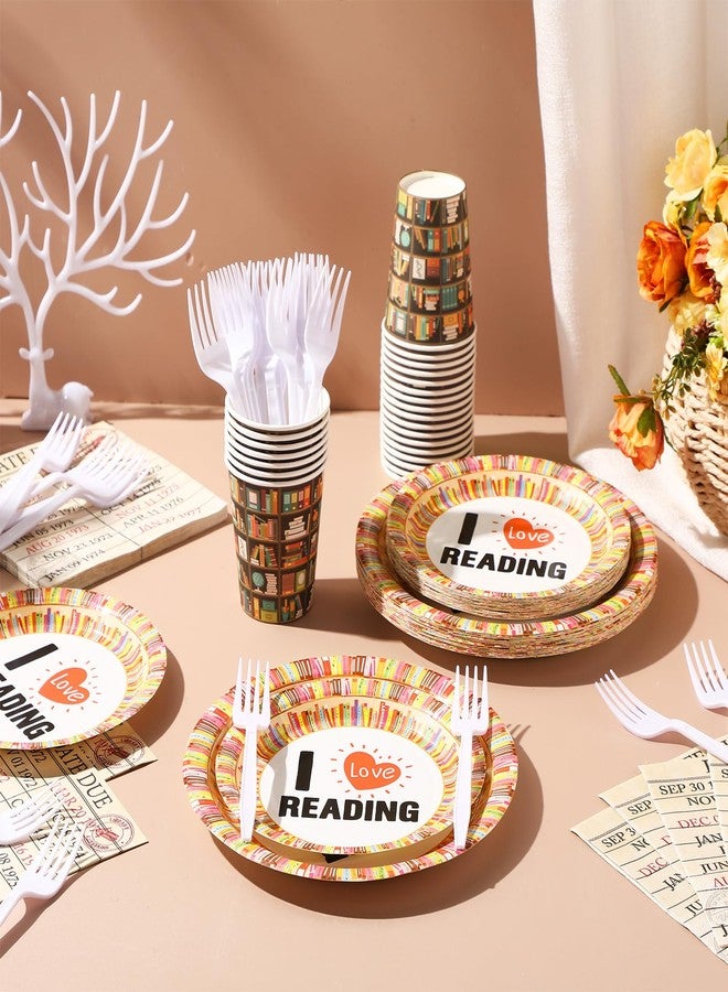 Vercraft 122 Pcs Book Theme Party Decorations Book Club Party Supplies Set(Serves 24) Includes Tableware Banner Paper Plate Cup Napkin Forks Tablecloth Library Reading Lover Table Decorations - Image 2