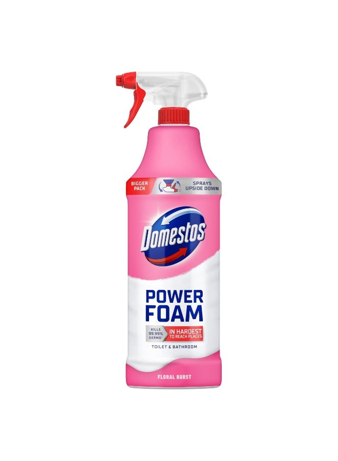 Domestos Power Foam Floral Burst Toilet & Bathroom Cleaner Spray sprays upside down & eliminates 99.99% of germs* for cleaning inside the toilet & around the bathroom 650 ml - Image 1