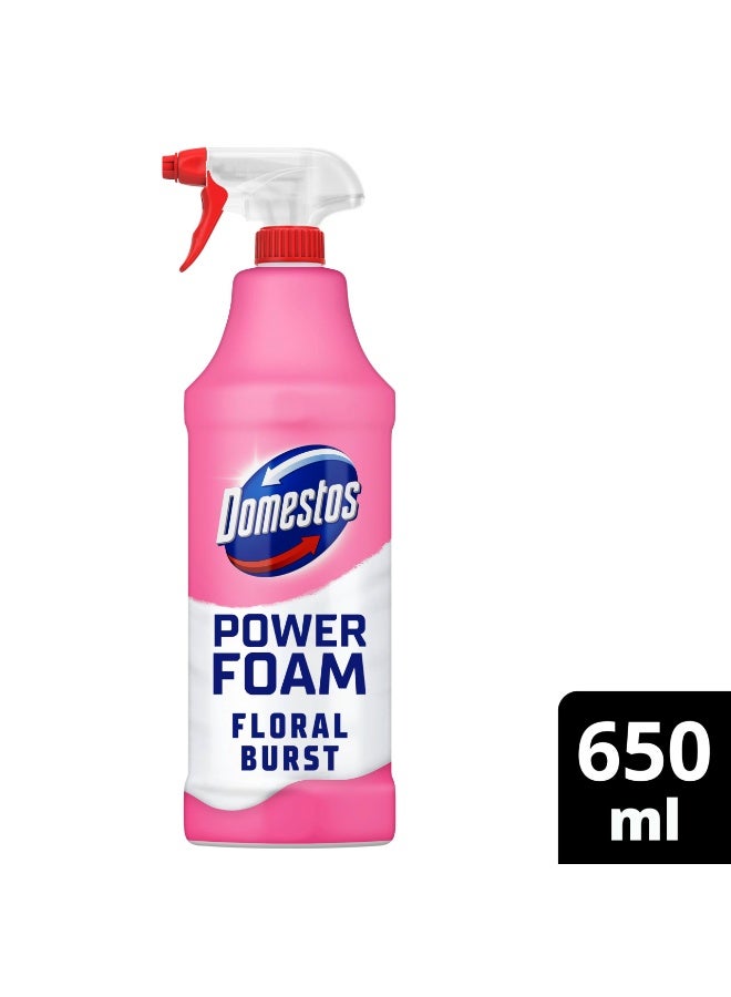 Domestos Power Foam Floral Burst Toilet & Bathroom Cleaner Spray sprays upside down & eliminates 99.99% of germs* for cleaning inside the toilet & around the bathroom 650 ml - Image 2