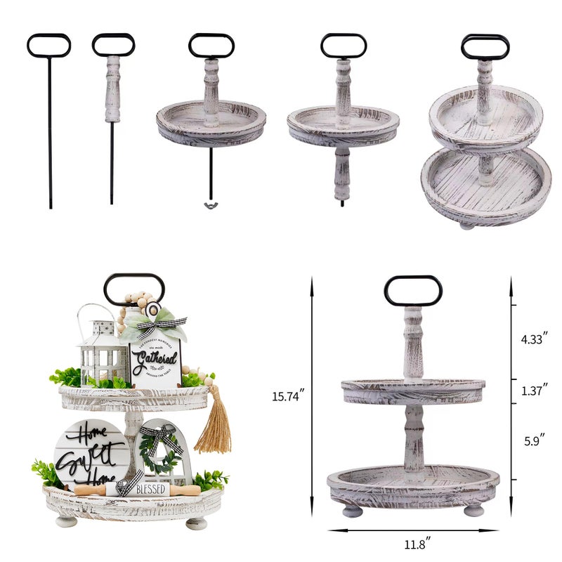 Houmury Set of 17 Farmhouse Tiered Tray with 1 Lantern Artificial Plant& Cutting Board Sign for Rustic Home Sweet Home Kitchen Decor Tier Tray Decor Set - Image 4