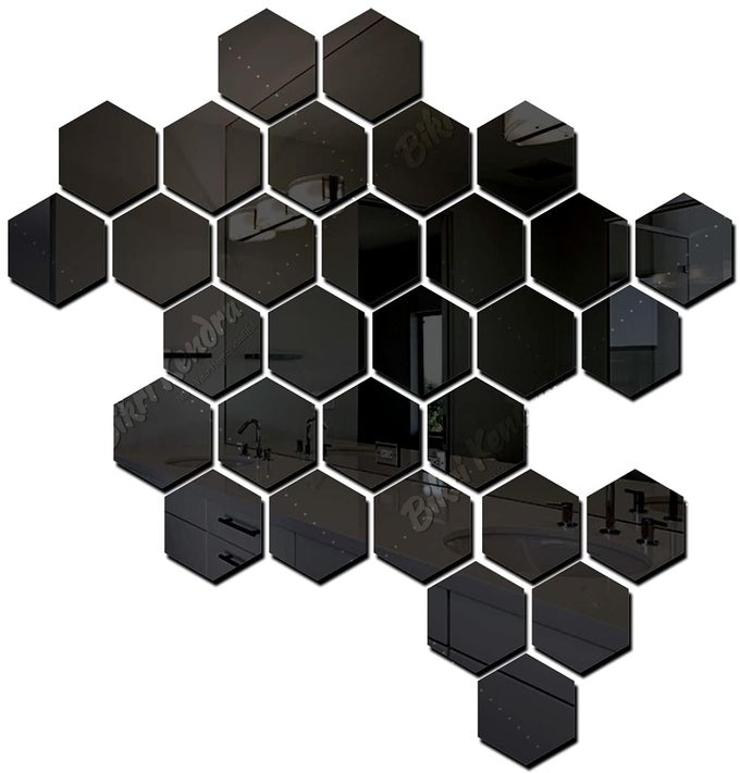 IND 31 HEXAGON BLACK MIRROR STICKERS FOR WALL ACRYLIC MIRROR WALL DECOR STICKER WALL MIRROR STICKERS ACRYLIC STICKERS WALL STICKERS FOR HALL ROOM BED ROOM KITCHEN