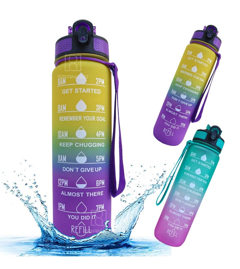 Spanker You Did It Motivational Leakproof Water Bottle with Strap 30Oz (900 ML), Time Marker, BPA Free Fitness Sports Water Bottle, (YELLOW Purple) SSTP - Image 1