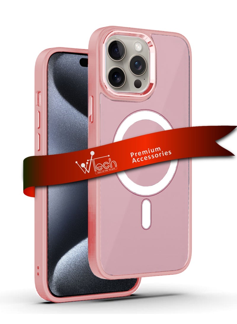 Wtech Hybrid Silicone With Translucent Hard Back Protective Plating Lens Magsafe Case Cover For Apple iPhone 15 Pro 2023 Light Pink - Image 1