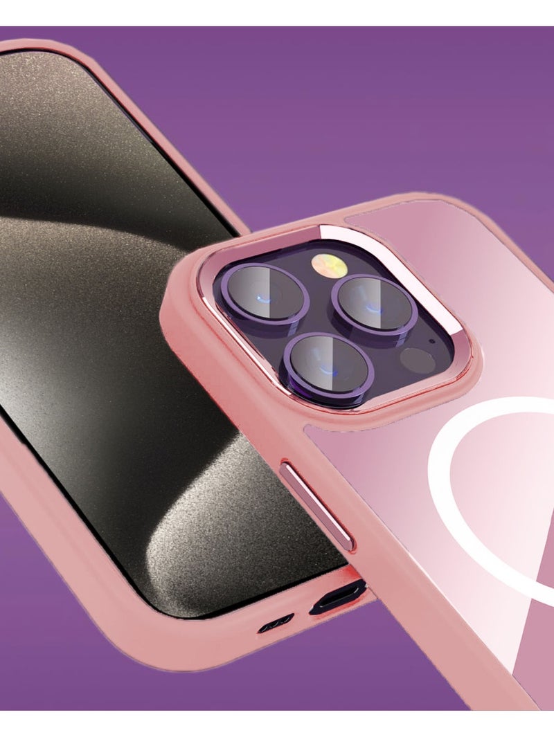 Wtech Hybrid Silicone With Translucent Hard Back Protective Plating Lens Magsafe Case Cover For Apple iPhone 15 Pro 2023 Light Pink - Image 2