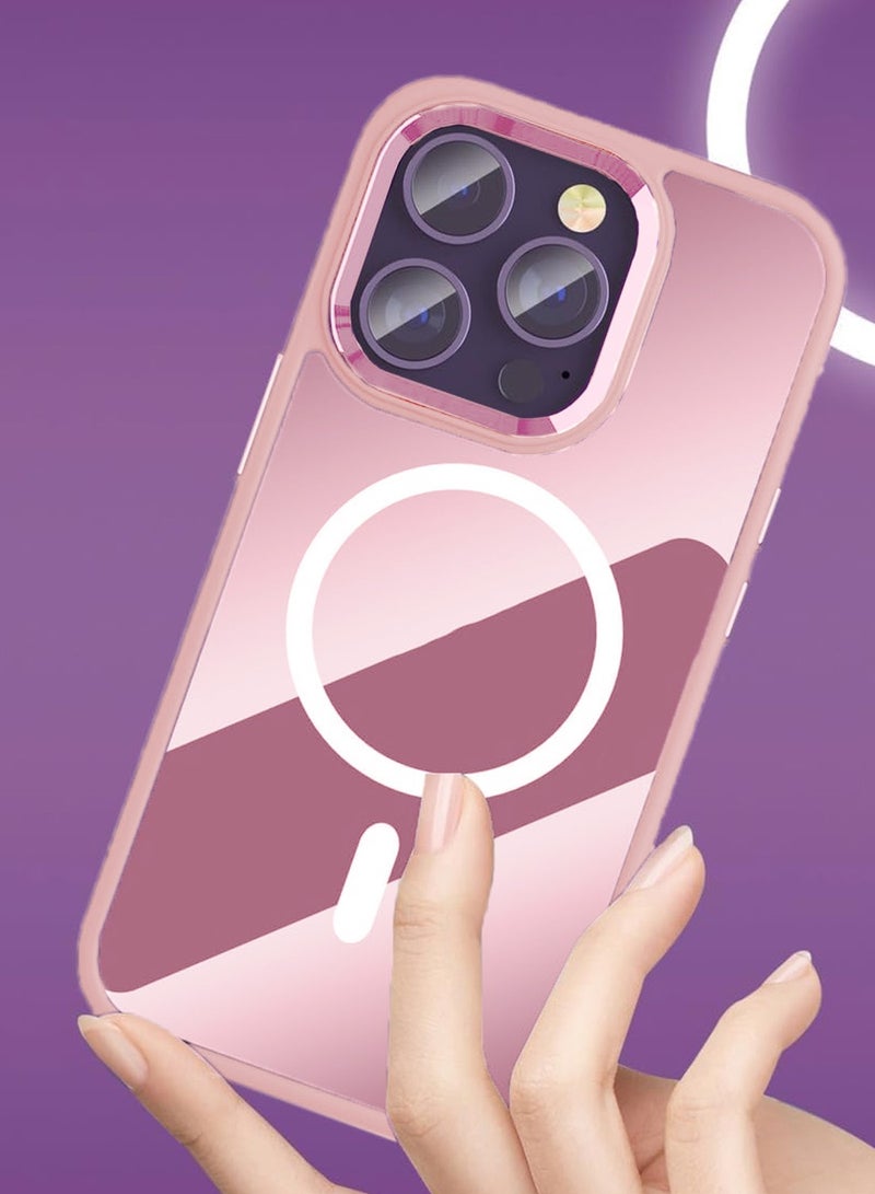 Wtech Hybrid Silicone With Translucent Hard Back Protective Plating Lens Magsafe Case Cover For Apple iPhone 15 Pro 2023 Light Pink - Image 4