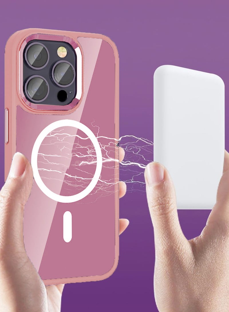 Wtech Hybrid Silicone With Translucent Hard Back Protective Plating Lens Magsafe Case Cover For Apple iPhone 15 Pro 2023 Light Pink - Image 5