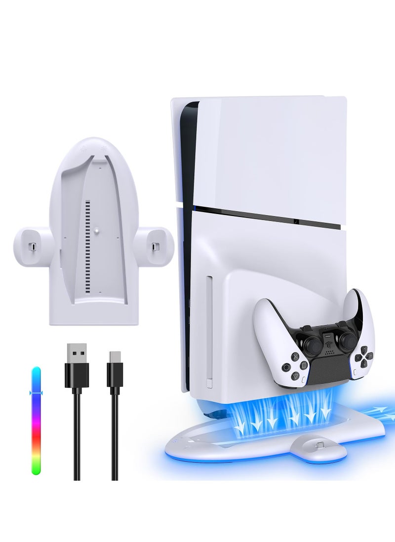 Generic - Charging Stand with Cooling Fan For PS5 Slim Console Dual Controller Charger Station with 9 RGB Light for DualSense/Edge Quiet Cooling System Accessories for Playstation Slim Digital/Disc - Image 1