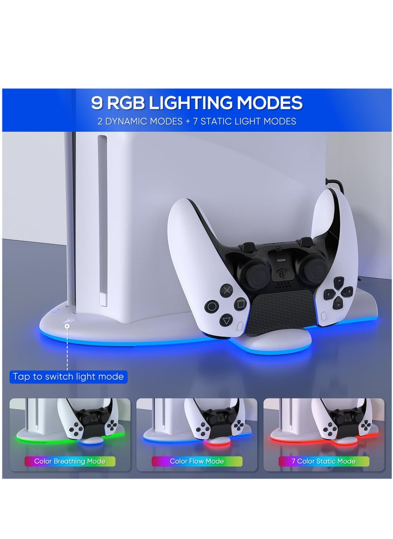 Generic - Charging Stand with Cooling Fan For PS5 Slim Console Dual Controller Charger Station with 9 RGB Light for DualSense/Edge Quiet Cooling System Accessories for Playstation Slim Digital/Disc - Image 1