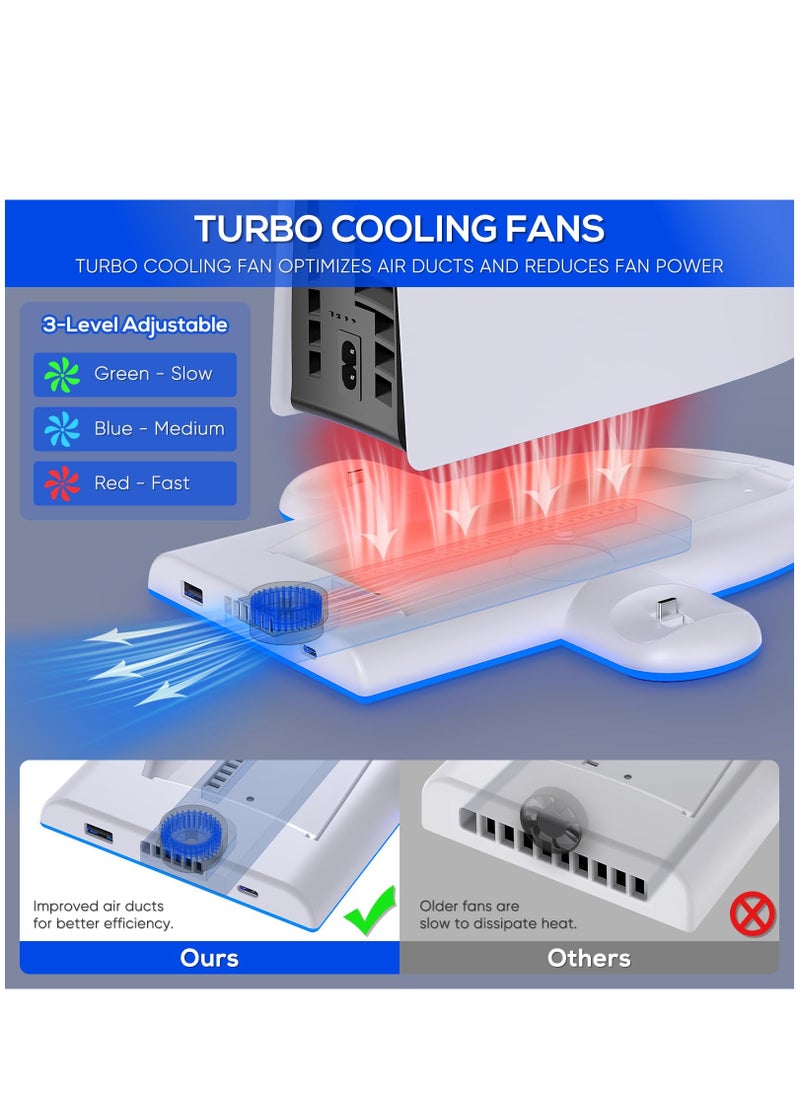 Generic - Charging Stand with Cooling Fan For PS5 Slim Console Dual Controller Charger Station with 9 RGB Light for DualSense/Edge Quiet Cooling System Accessories for Playstation Slim Digital/Disc - Image 1