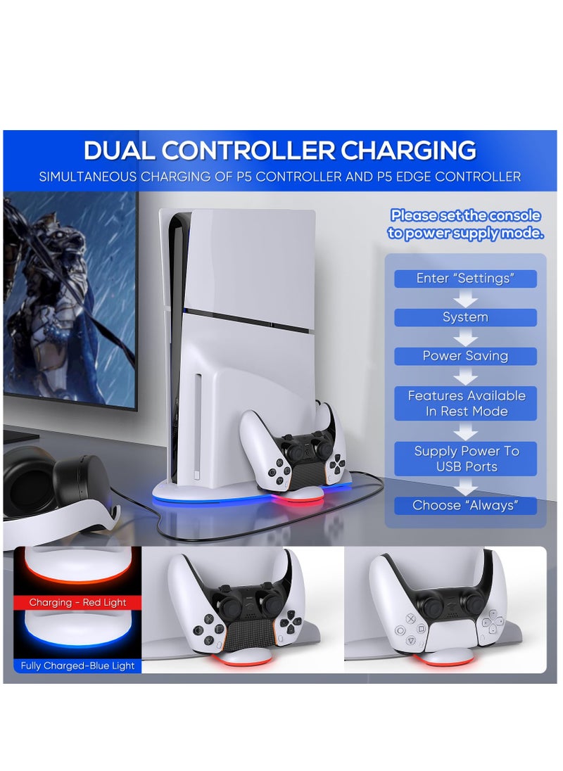 Generic - Charging Stand with Cooling Fan For PS5 Slim Console Dual Controller Charger Station with 9 RGB Light for DualSense/Edge Quiet Cooling System Accessories for Playstation Slim Digital/Disc - Image 1