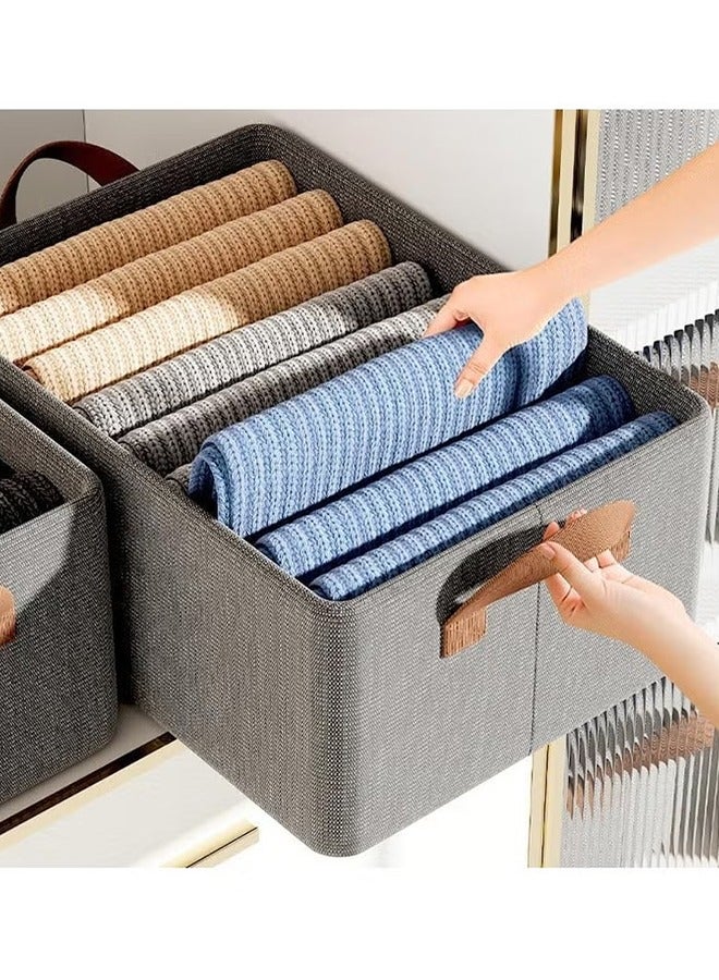 6 Pieces Frame Clothes Storage Basket Dual Handle Organizer Bin Organization Box  Double Layer Thickened for Laundry Room Bedroom（Grey） - Image 2