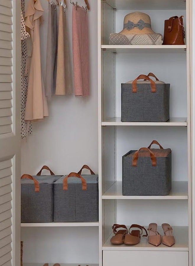 6 Pieces Frame Clothes Storage Basket Dual Handle Organizer Bin Organization Box  Double Layer Thickened for Laundry Room Bedroom（Grey） - Image 5