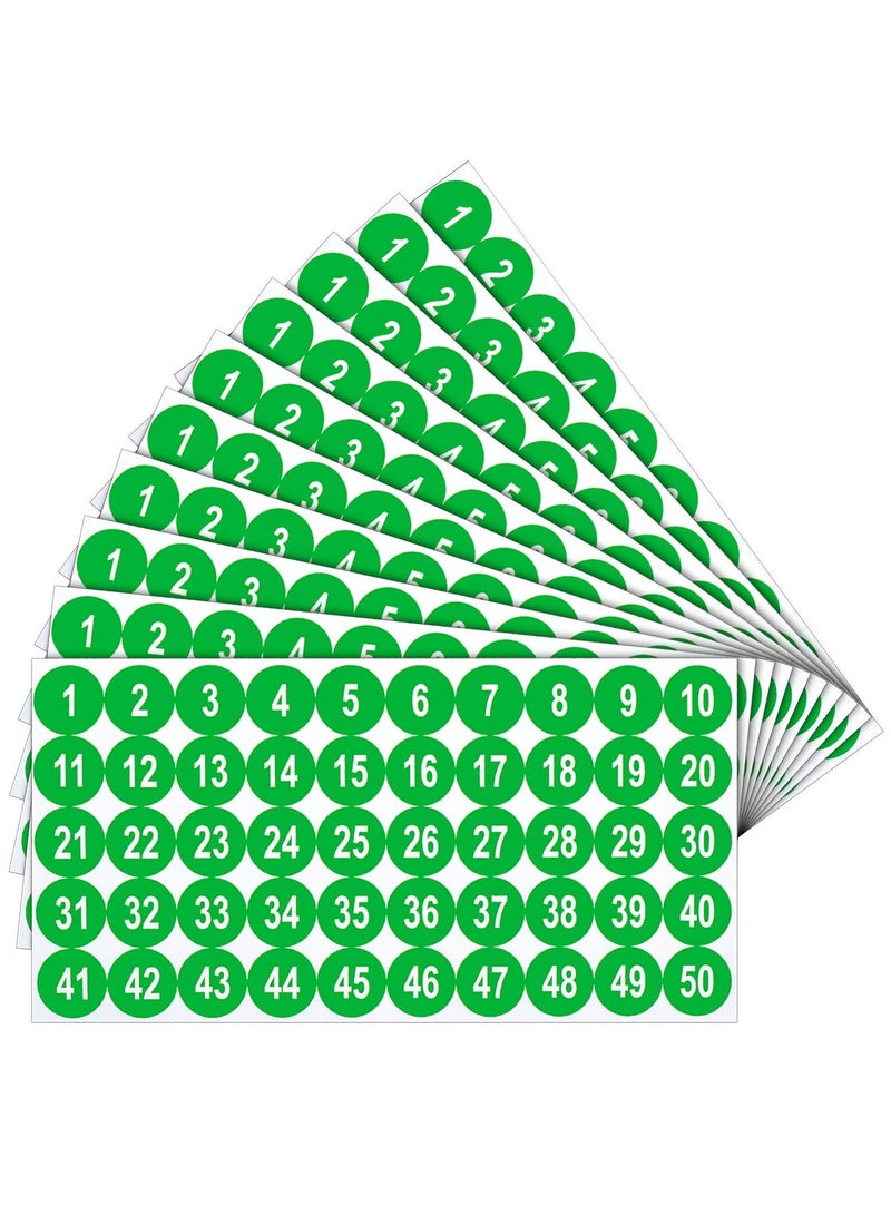Excefore Number Stickers, Consecutive Number Stickers (1-50) 2.54cm Number Labels Waterproof Self-Adhesive Universal Label for Indoor Outdoor Daily Storage Uses (Green, 10 Sheets) - Image 1