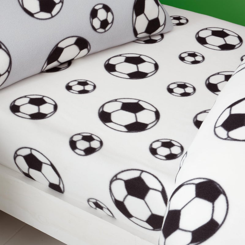Catherine Lansfield Cosy Football Fleece Single Fitted Sheet White