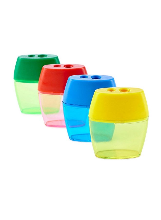 Charles Leonard Pencil Sharpener, Deluxe Two-Hole Style With Shaving Receptacle, Assorted Colors