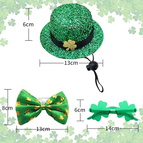 rosulasi 3 PCS Dog St Patricks Day Outfit Leprechaun Costume,St. Patrick's Dog Clothes,Green Shamrock Dogs Tall Hat,Sunglasses, Bow Tie,Irish for Small Medium Large Dogs Cats Dress Party Outfits - Image 2
