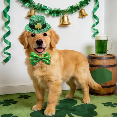 rosulasi 3 PCS Dog St Patricks Day Outfit Leprechaun Costume,St. Patrick's Dog Clothes,Green Shamrock Dogs Tall Hat,Sunglasses, Bow Tie,Irish for Small Medium Large Dogs Cats Dress Party Outfits - Image 5