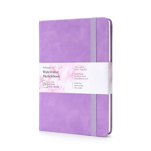 tumuarta 100% Cotton Watercolor Journal Sketchbook, Cold Press, 7.5x5 in, 140 LB, 300GSM, Acid Free, 24 Sheets,48 Pages, Watercolor Journal for Use As Travel Notebook and Mixed Media Pad On The Go - Image 1