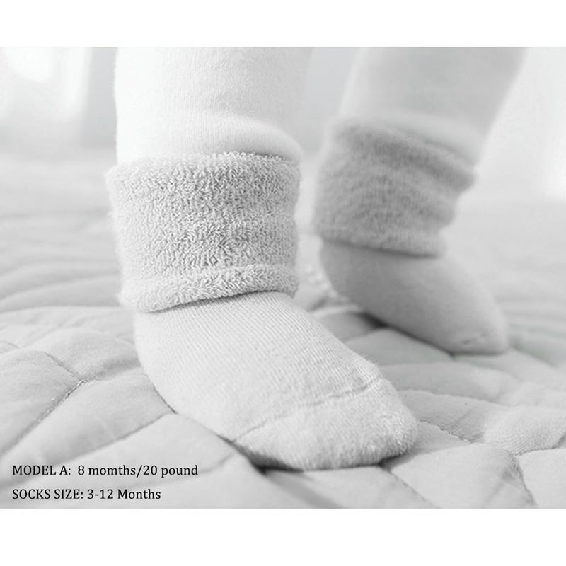 VWU Baby Toddler Kids Ankle Crew Socks with Grips Unisex Warm Thick Cotton Winter Socks 1-3T, 2 White 2 Black 2 Grey - Image 4