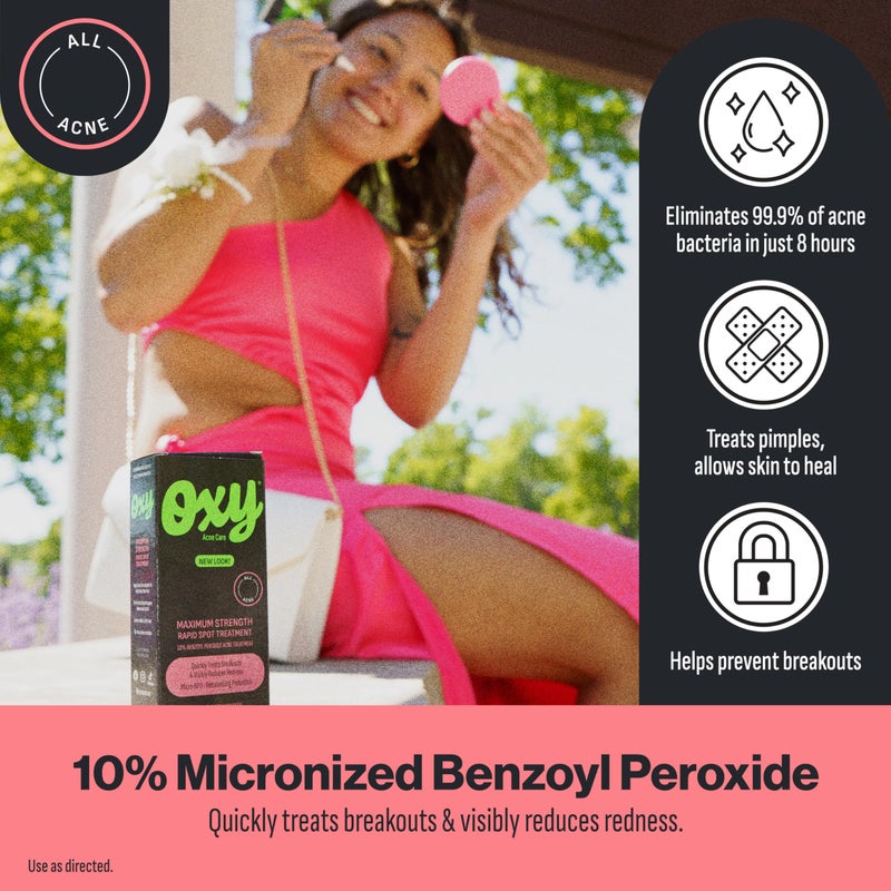 Oxy Rapid Acne Spot Treatment For Face & Body, Maximum Strength 10% Benzoyl Peroxide Acne Blemish Cream Medication for Acne and Blackheads, Prebiotic Pimple Cream for Acne Prone Skin Care, 1 oz - Image 2