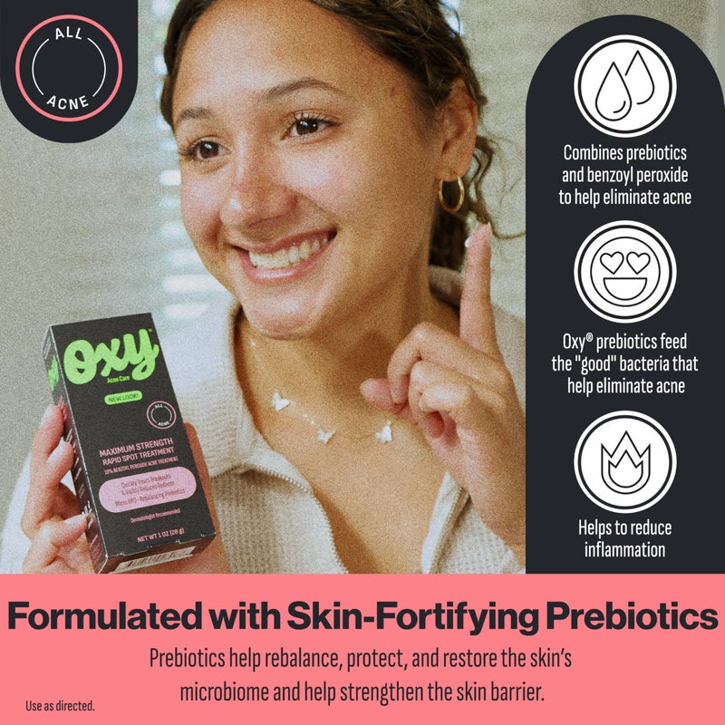 Oxy Rapid Acne Spot Treatment For Face & Body, Maximum Strength 10% Benzoyl Peroxide Acne Blemish Cream Medication for Acne and Blackheads, Prebiotic Pimple Cream for Acne Prone Skin Care, 1 oz - Image 3