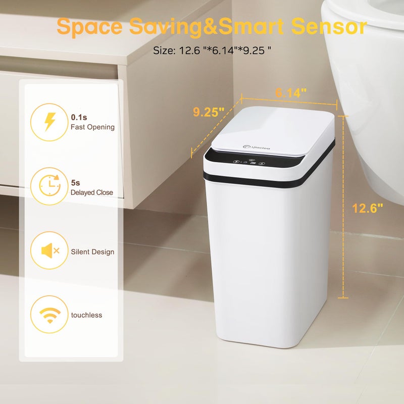 LJIACLEA Bathroom Trash Can Automatic Touchless 2.6 Gallon Small Smart Trash Cans with Lid Slim Garbage Can for Kitchen, Toilet, Bedroom, RV, Living Room - Image 2