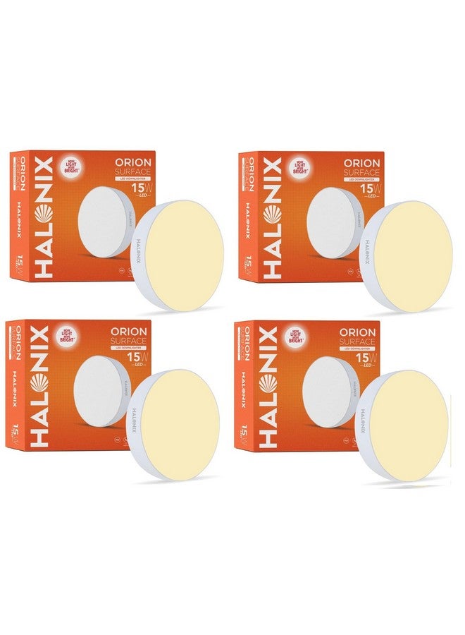 Halonix 15W Warm White Yellow Orion Round LED Rimless Surface downlighter| LED Ceiling Light for Home, Shop and Office |Pack of 4, Warm White Yellow, e27 - Image 1