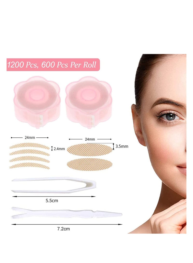 Eyelid Tape, Invisible Double Eyelid Lift Strips Instant Eyelid Stickers, Self-Adhesive Eye Tapes Fiber for Hooded Droopy Uneven Mono-eyelids, Big Eye Tools with Fork Rods & Tweezers 1200 Pcs - Image 2