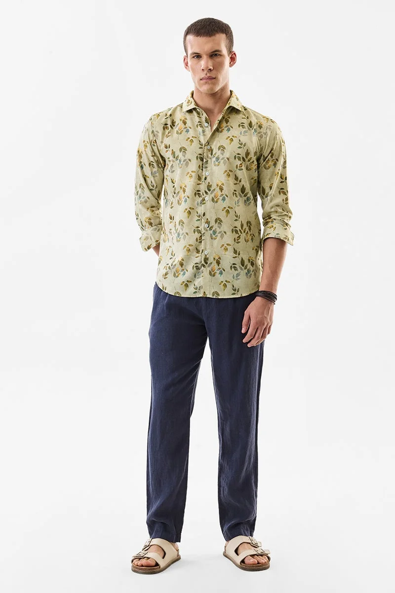 سنيتش Beige Floral Long Sleeve Slim Fit Shirt