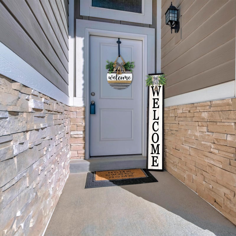 Surfapans Welcome Sign for Front porch Standing 45"X9"Large Wood Frame Outdoor Tall Welcome Signs Vertical Decor for Farmhouse Rustic Home Modern Outside Front Door Wall Decorations (Black) - Image 3