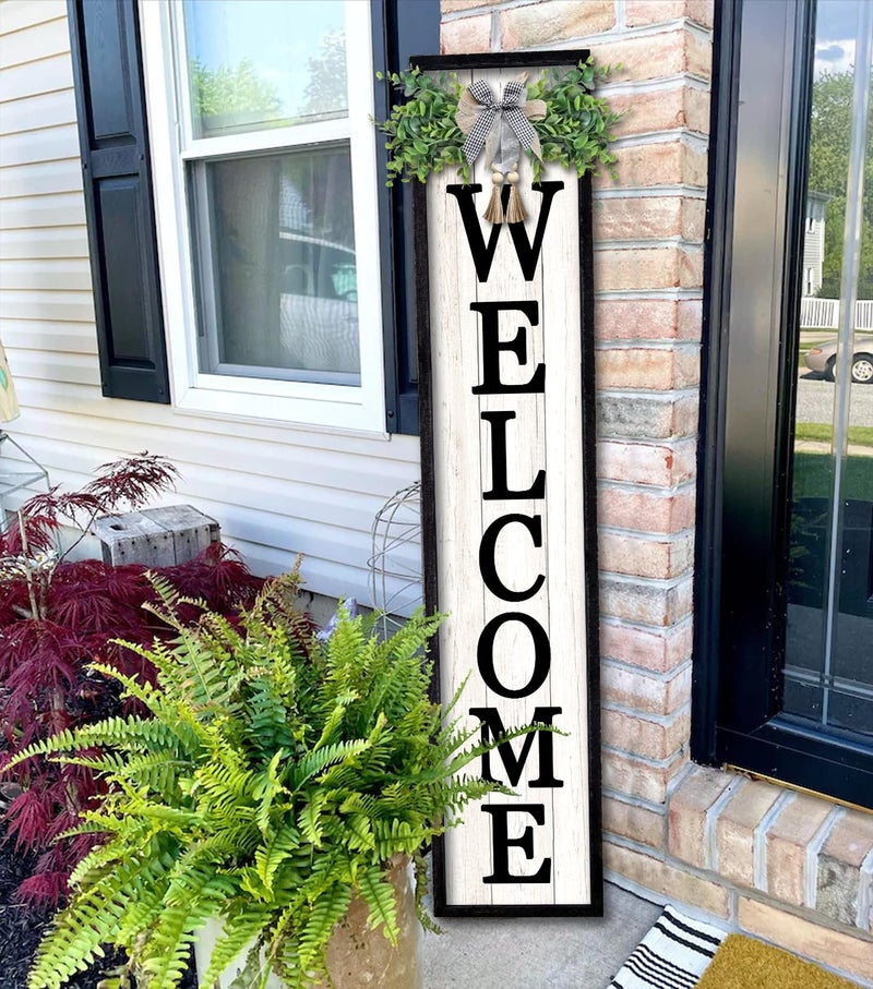 Surfapans Welcome Sign for Front porch Standing 45"X9"Large Wood Frame Outdoor Tall Welcome Signs Vertical Decor for Farmhouse Rustic Home Modern Outside Front Door Wall Decorations (Black) - Image 1