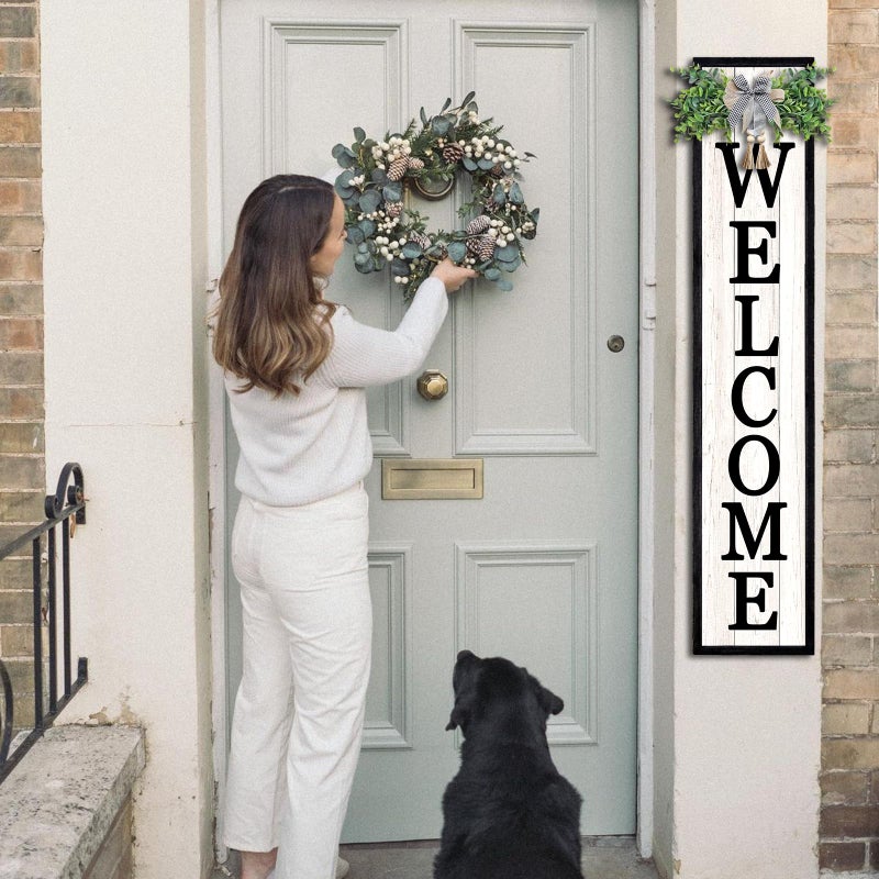 Surfapans Welcome Sign for Front porch Standing 45"X9"Large Wood Frame Outdoor Tall Welcome Signs Vertical Decor for Farmhouse Rustic Home Modern Outside Front Door Wall Decorations (Black) - Image 4