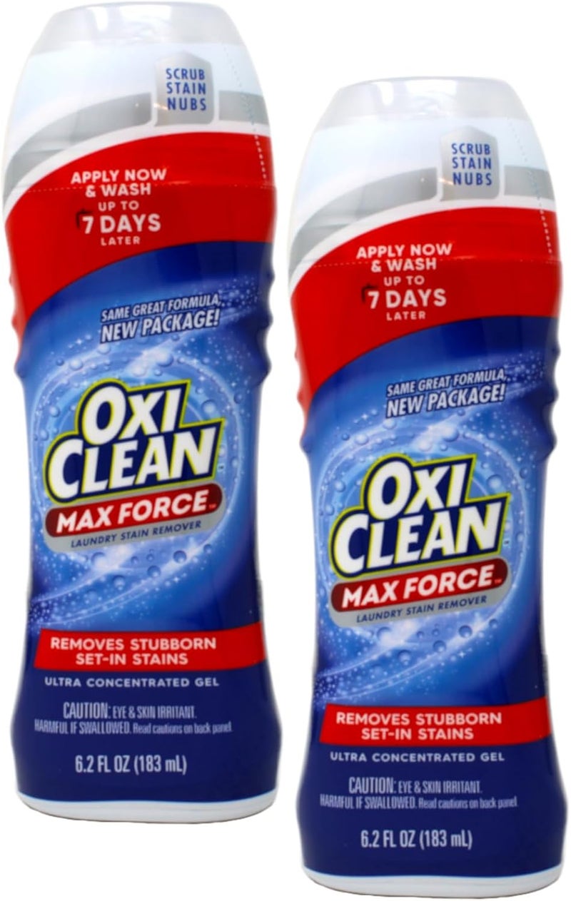 Oxiclean Oxi, Clean Max Force Stain Remover 6.2 Ounce 2-Pack – Stain Stick for Clothes, – Stain Grabbing Nubs Grease Stain Remover for Clothes – Gel Stain for 5 Stain Types - Image 1