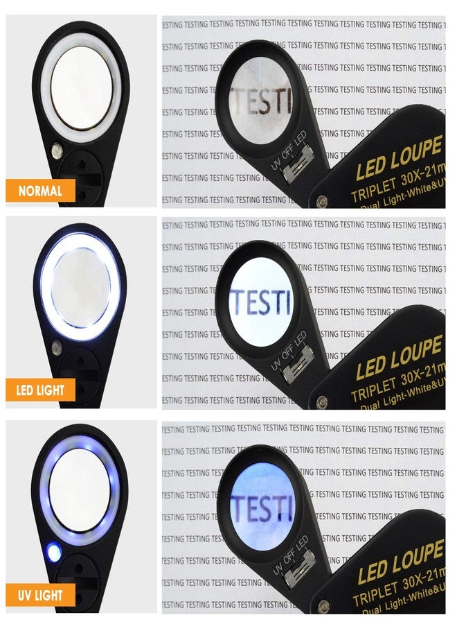 DANOPLUS عدسة مكبرة 30x للمجوهرات مع إضاءة LED وUV عدسة ثلاثية الألوان 21 مم زجاج بصري أداة تكبير الجواهر، طابع، جامع طوابع، عملة، جامع نقود - Image 4